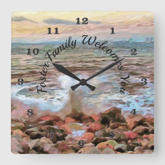 Rocky Waves 0742 Vierkante Klok (Voorkant)