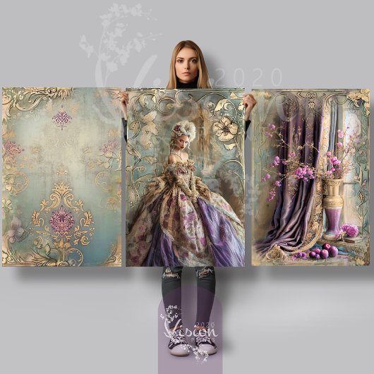 Rococo Antoinette Still Life & Damask Matching Set Inpakpapier Vel