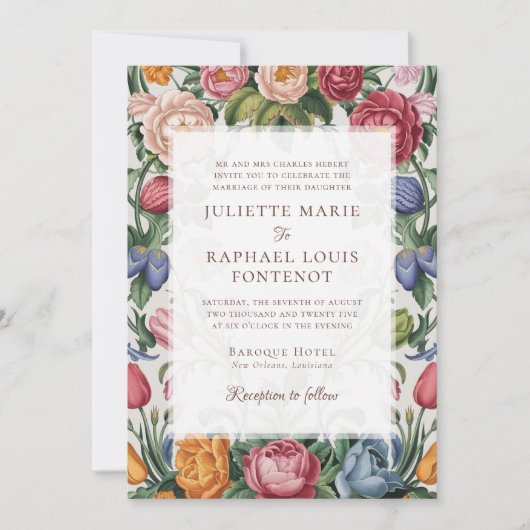 Rococo Barok Bloemen Alles in één bruiloft Kaart (Voorkant)