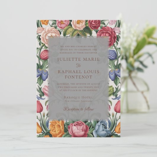 Rococo Barok Bloemen Alles in één bruiloft Kaart (Staand voorkant)