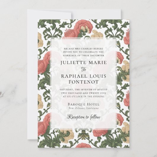 Rococo Barok Bloemen Alles in één bruiloft Kaart (Voorkant)