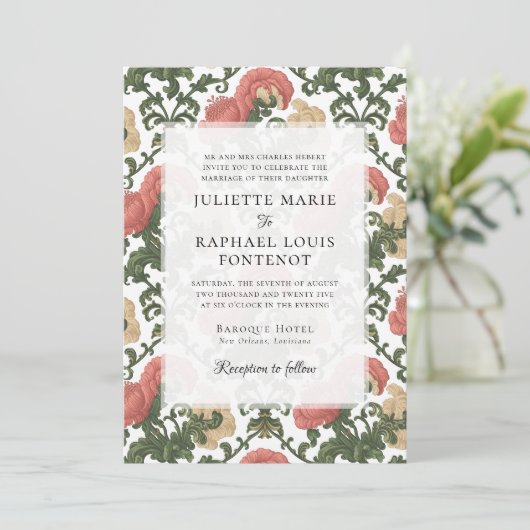 Rococo Barok Bloemen Alles in één bruiloft Kaart (Staand voorkant)