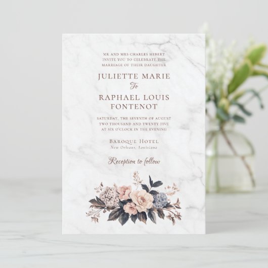 Rococo Barok Bloemige All-in-One Trouwkaart Kaart (Staand voorkant)