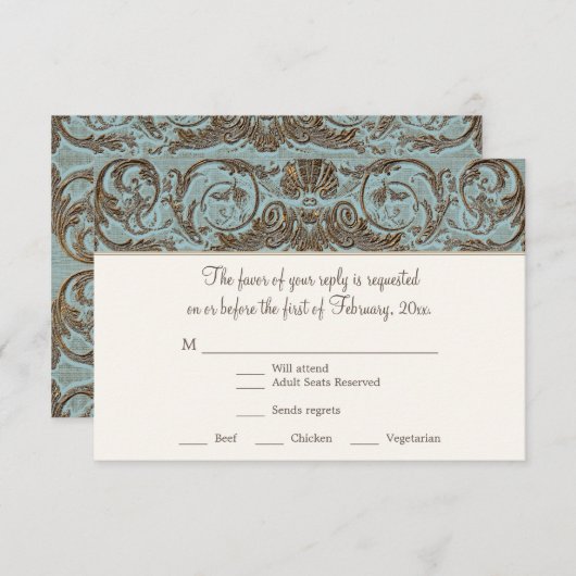 Rococo Barok Shell Etsen Scroll RSVP (Voorkant / Achterkant)