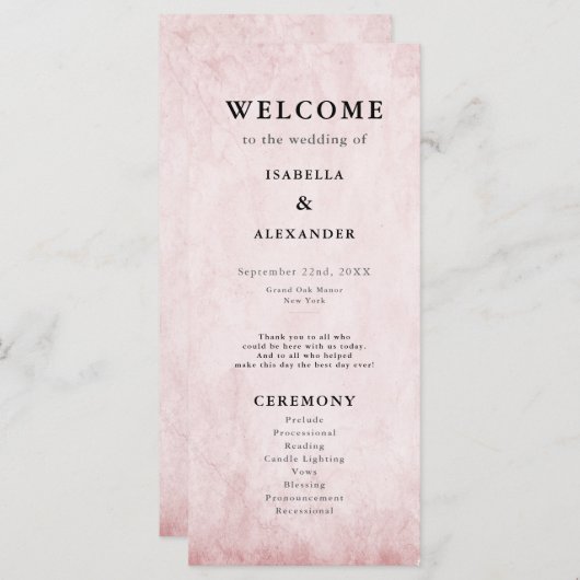 Rococo Bibliotheek Boek Romantisch Mauve Pink Programmakaart (Voorkant / Achterkant)