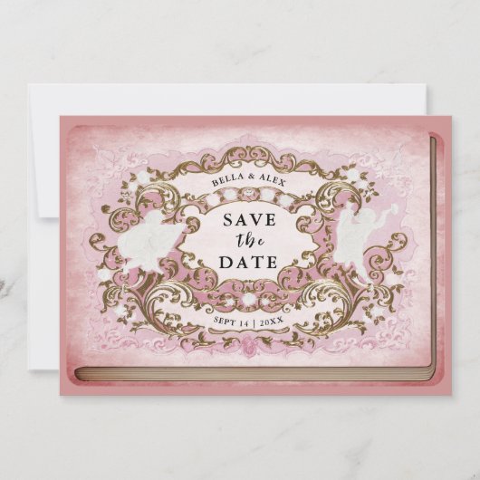  Rococo Bibliotheek Boek Romantisch Mauve Pink Save The Date (Voorkant)