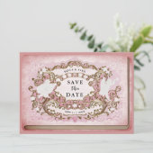  Rococo Bibliotheek Boek Romantisch Mauve Pink Save The Date (Staand voorkant)