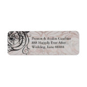 Rococo Black Scroll Damask-adreslabel Etiket (Voorkant)