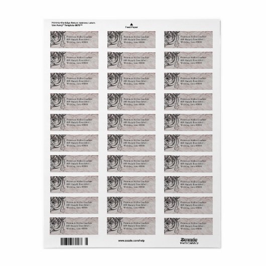 Rococo Black Scroll Damask-adreslabel Etiket (Full Sheet)