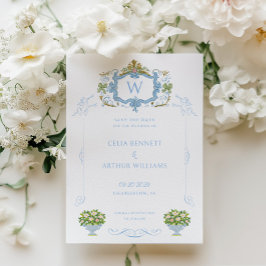 Rococo Blau Monogram Wapen Huwelijk Save The Date