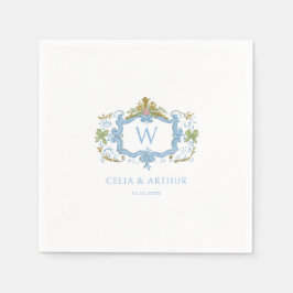 Rococo Blau Monogram Wapen Huwelijk Servet