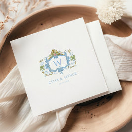 Rococo Blau Monogram Wapen Huwelijk Servet