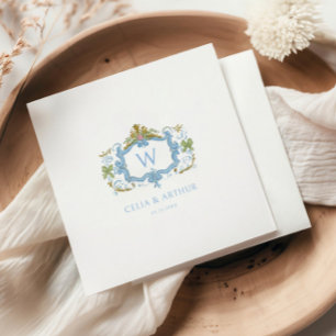 Rococo Blau Monogram Wapen Huwelijk Servet