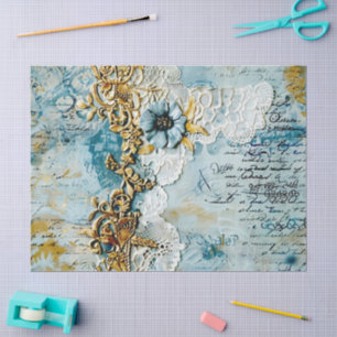 Rococo Blauw Goud Italiaans Romantisch Tissuepapier