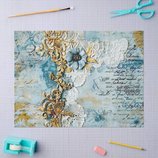 Rococo Blauw Goud Italiaans Romantisch Tissuepapier (Craft)