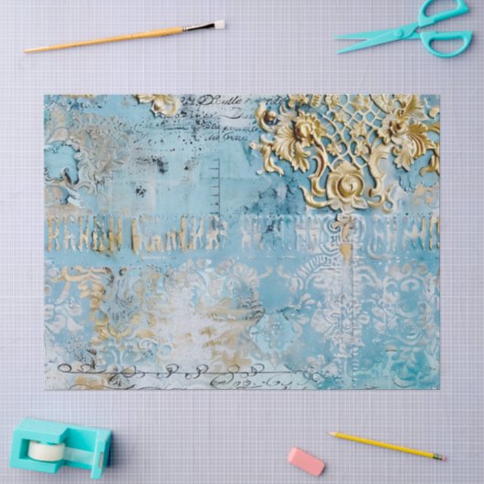 Rococo Blauw Goud Italiaans Romantisch Tissuepapier (Craft)