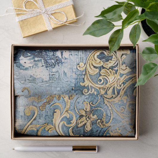Rococo Blauw Goud Italiaans Romantisch Tissuepapier (Geschenk)