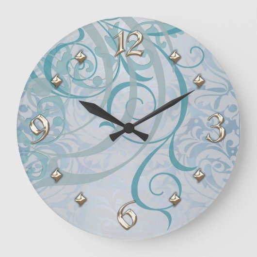 Rococo Blauwgroen Scroll Clock Grote Klok (Voorkant)