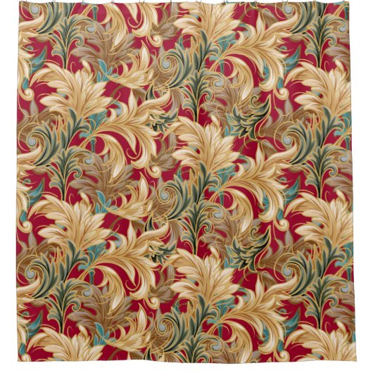 Rococo Bliss Pattern | Rood-groen-goud Douchegordijn (Voorkant)