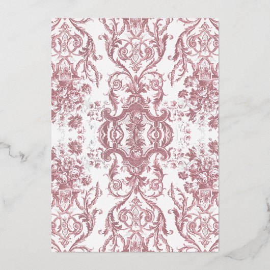 Rococo Bloemen Stoffige Roze N Gouden Bruidsthee Folie Uitnodiging (Achterkant)