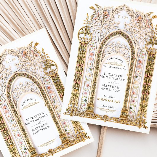 Rococo Bloemenboog Save the Date Kaart filigraan