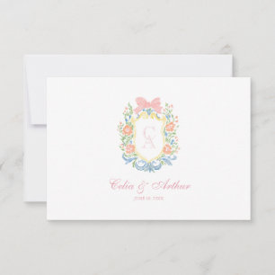 Rococo Bloemige Monogram Wapen Huwelijk Bedankkaart