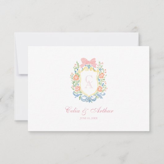 Rococo Bloemige Monogram Wapen Huwelijk Bedankkaart (Voorkant)