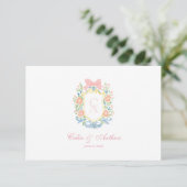 Rococo Bloemige Monogram Wapen Huwelijk Bedankkaart (Staand voorkant)