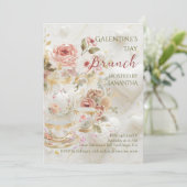 Rococo Bloemige Thee Galentine Brunch Zachte Paste Kaart (Staand voorkant)