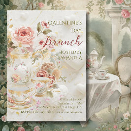 Rococo Bloemige Thee Galentine Brunch Zachte Paste Kaart
