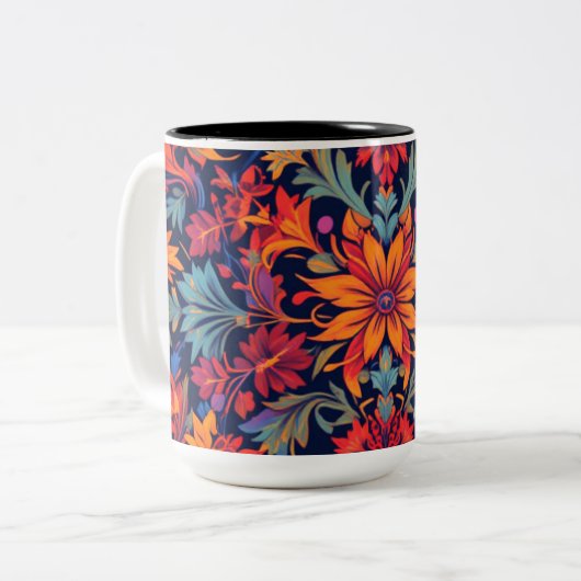 Rococo Blossom Tweekleurige Koffiemok (Voorkant links)