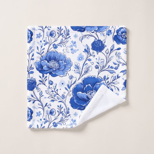 Rococo Blue Floral Elegance Bad Handdoek (Wasdoekje)
