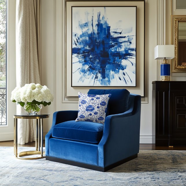 Rococo Blue Floral Elegance Kussen (Creator heeft geüpload)