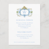 Rococo Blue Monogram Crest Rehearsal Dinner Kaart (Voorkant)