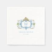 Rococo Blue Monogram Crest Wedding Servet (Voorkant)