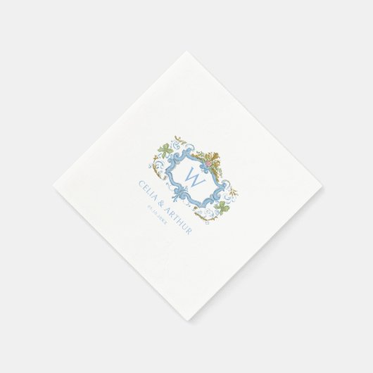 Rococo Blue Monogram Crest Wedding Servet (Hoek)