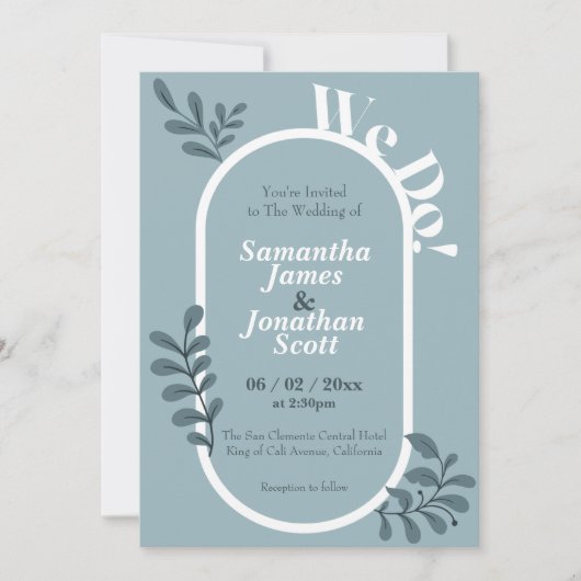 Rococo Blue Simple Wedding Invitation Kaart (Voorkant)
