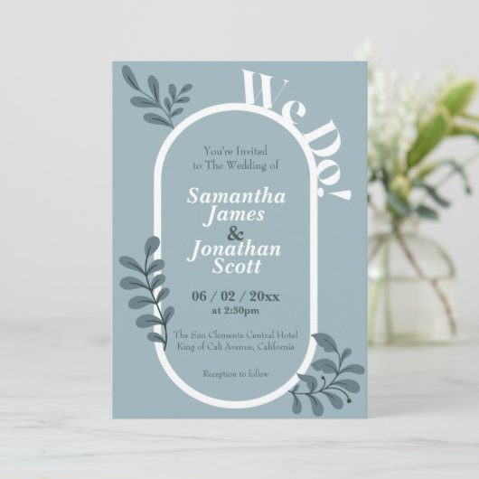 Rococo Blue Simple Wedding Invitation Kaart (Staand voorkant)