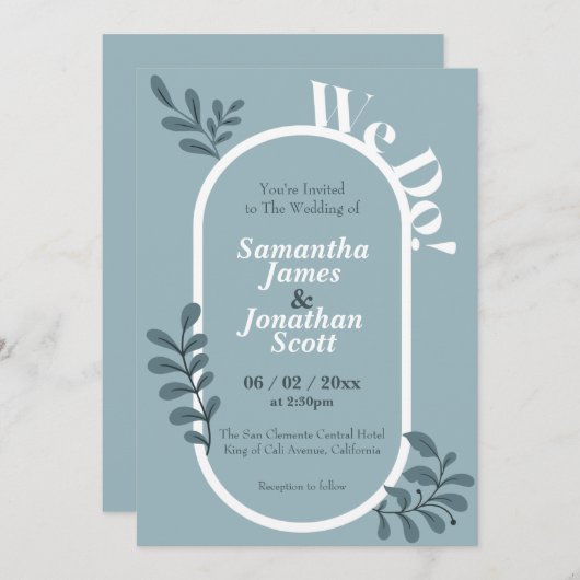 Rococo Blue Simple Wedding Invitation Kaart (Voorkant / Achterkant)