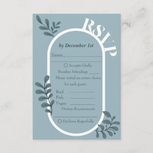 Rococo Blue Simple Wedding RSVP Kaart (Voorkant)