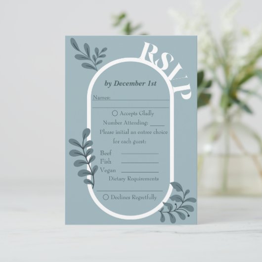 Rococo Blue Simple Wedding RSVP Kaart (Staand voorkant)