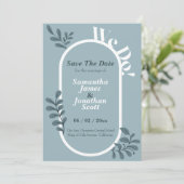 Rococo Blue Simple Wedding Save the Date Kaart (Staand voorkant)