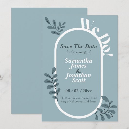Rococo Blue Simple Wedding Save the Date Kaart (Voorkant / Achterkant)