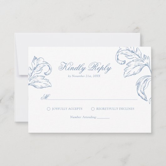 Rococo Blue Wedding RSVP Kaartje (Voorkant)