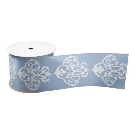 Rococo Blue White Flourish Pattern Satijnen Lint