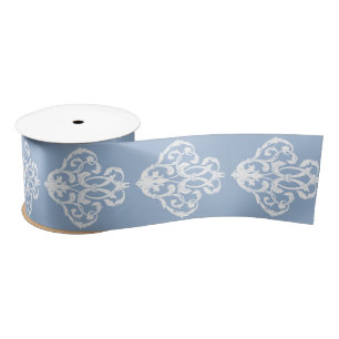 Rococo Blue White Flourish Pattern Satijnen Lint