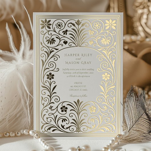 Rococo Border Folie Uitnodiging