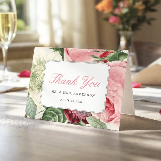 Rococo  Botanisch Roos Floral Elegant Bedankkaart