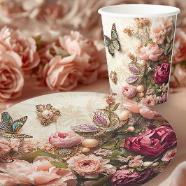 Rococo Butterfly Garden Galentine Floral Elegance Papieren Bekers