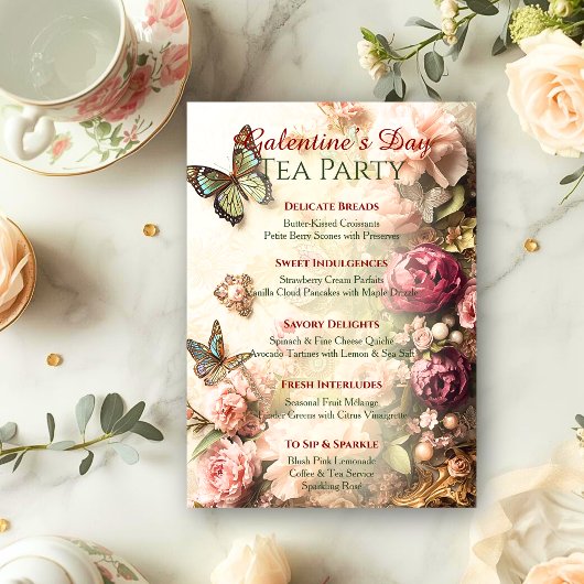 Rococo Butterfly Garden Galentine Tea Party Menu Kaart